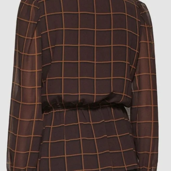 Calvin Klein Woman's Brown Printed Faux Wrap Top Blouse - Picture 2 of 7